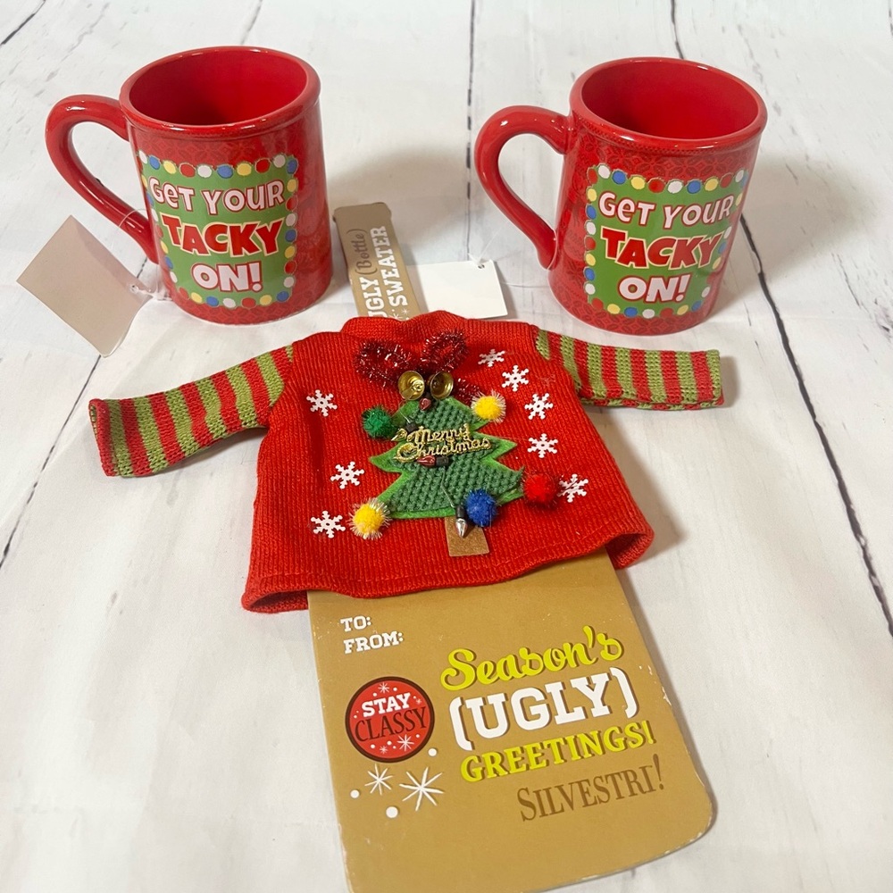 Silvestri NWT Ugly Christmas Sweater Party Bundle Mugs & Bottle Cover